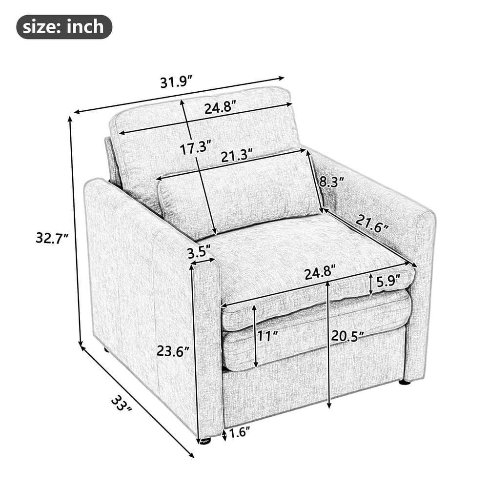 Oversized Chenille Fabric Cloud Sofa, Ergonomic Upholstered Lounge Armchair, Single Sofa Chair with Plush Cushion