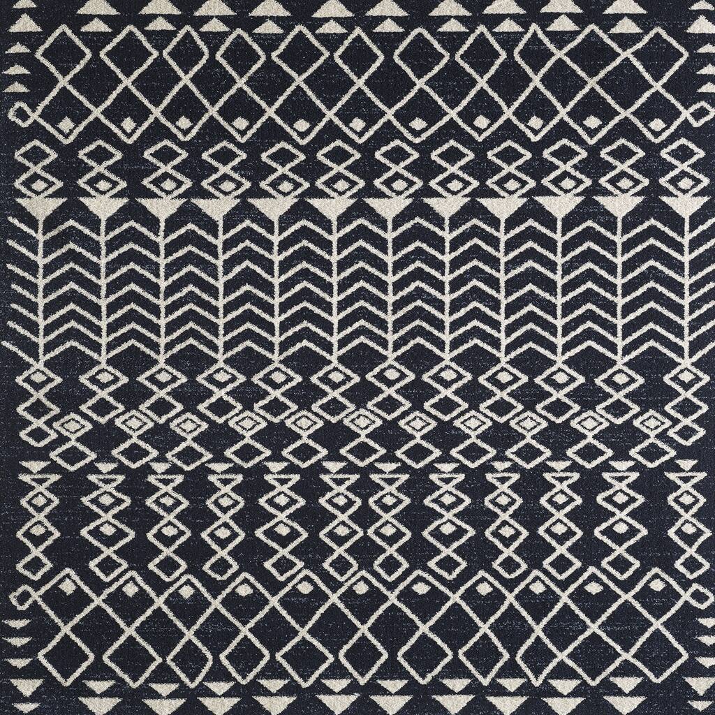 Totti Loops Navy/Cream 3x5 Southwestern Rug - 3'X5' Rectangular - 3'X5' Rectangular