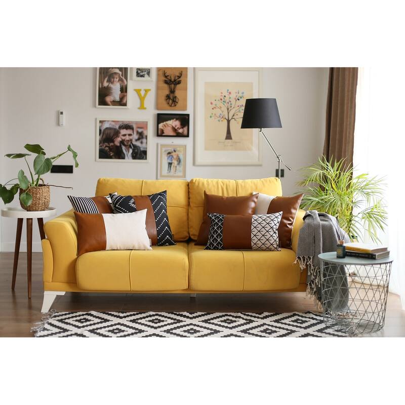 Bohemian Mixed Set of 2 Vegan Faux Leather Brown Solid Throw Pillow Cover