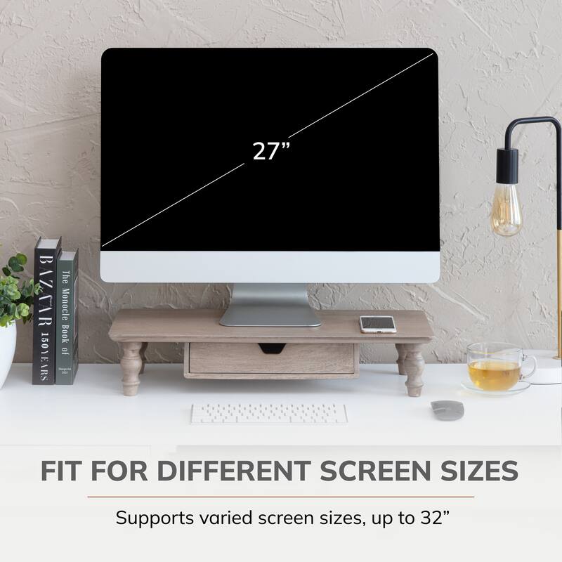 Jani Wood Monitor Stand Riser Desk - Ergonomic Design Stand, Desktop Organizer Table for Home, Office Workspace, Gaming Desk