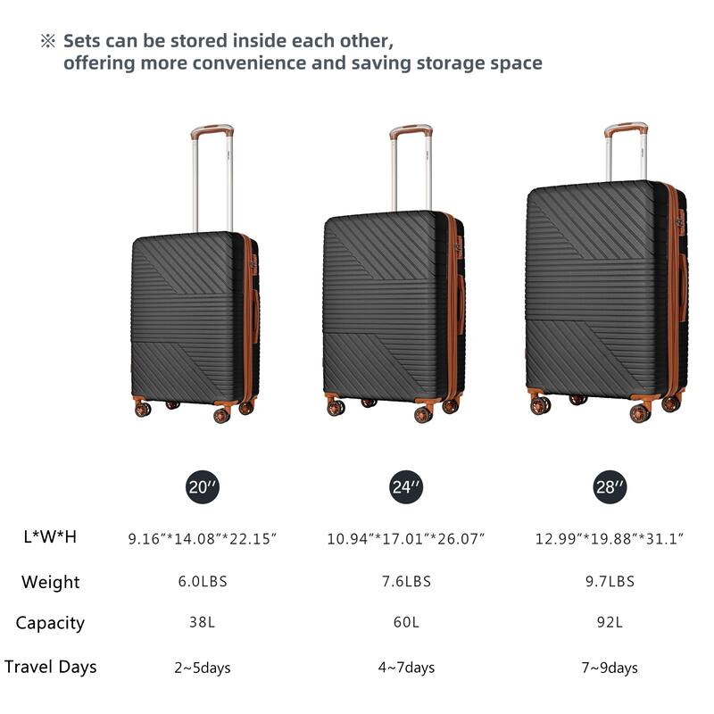 3 Piece Hardshell Luggage Spinner 8 Wheels Suitcase Sets (20"24"28")