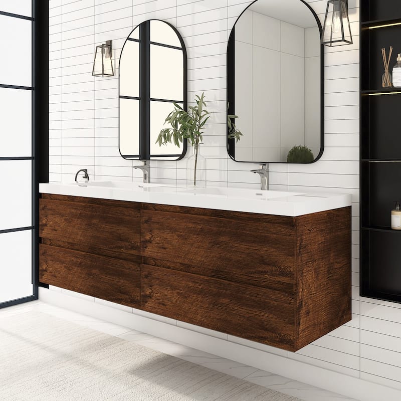 72 inch Wall-Mounted Bathroom Vanity Set with Integrated Resin Sink