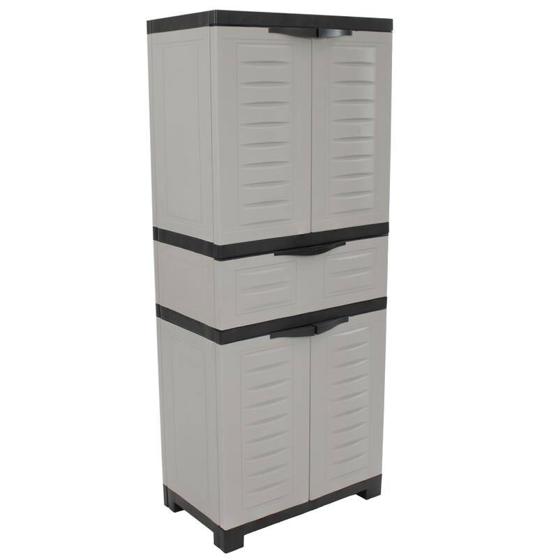 HomeRoots 57" Black And Gray Heavy Duty Plastic Four Door Utility Cabinet - 23.30 in. x 57.00 in. x 13.80 in.