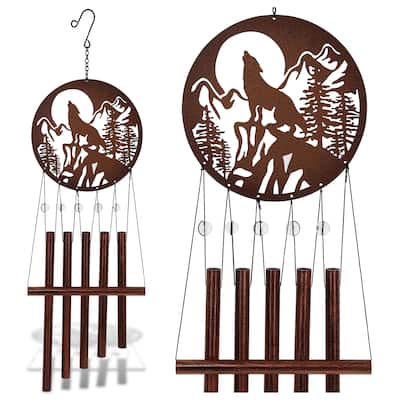 CoTa Global Wolf Wind Chime – Handmade Glass and Metal Chime - 27 inches