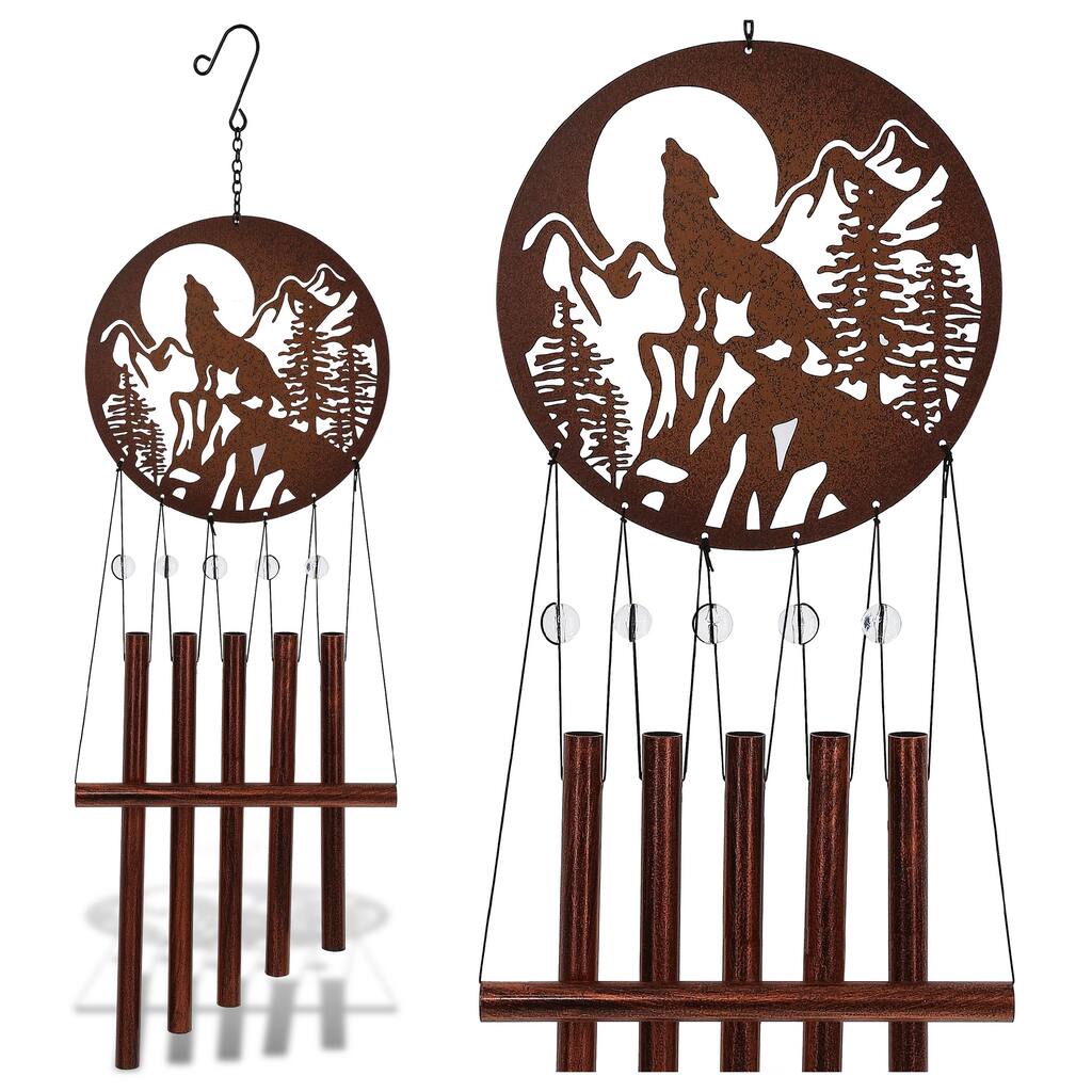 CoTa Global Wolf Wind Chime – Handmade Glass and Metal Chime - 27 inches