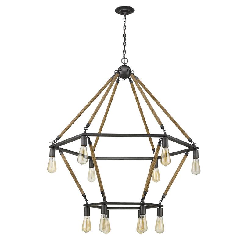 HomeRoots Brown and Black Twelve Light Metal Dimmable Chandelier - 41.13' X '43.38' X '41.13