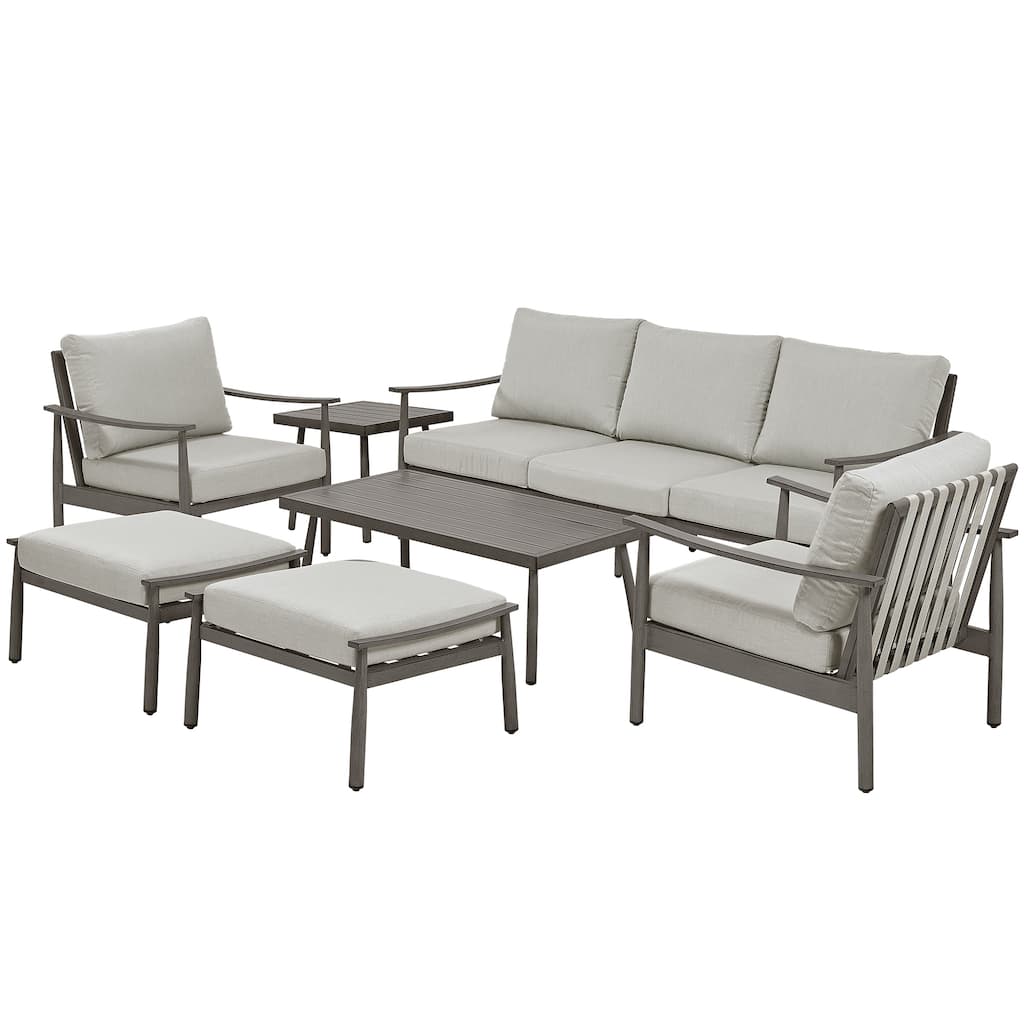 7-Piece Aluminum Patio Conversation Set, 3-Seat Outdoor Couch with Ottomans and Coffee Table