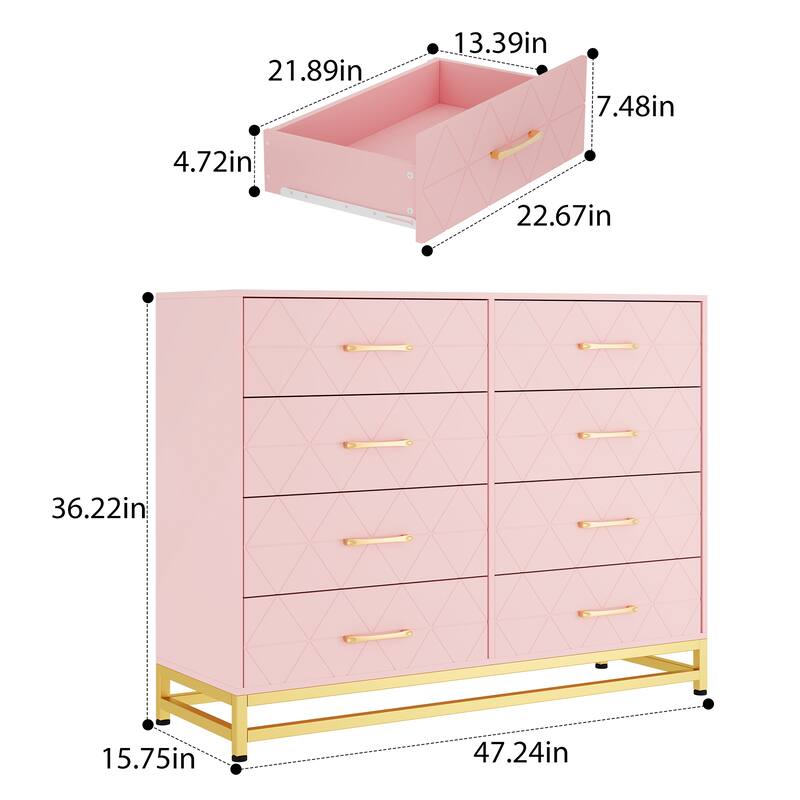 8 Drawer Dresser with Metal Handles for Bedroom