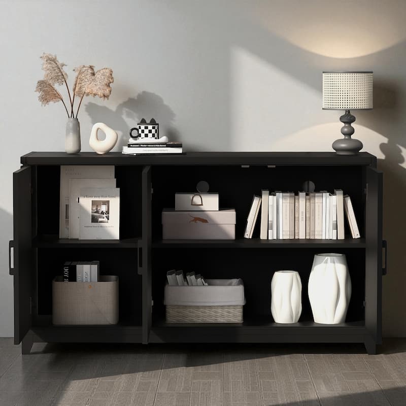 Modern 59'' TV Stand for TVs up to 65'', Entertainment Center Media Console Cabinet with Adjustable Shelves & Solid Wood Legs