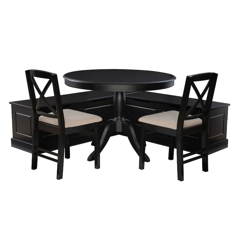 Josie Black Wooden 4-Piece Nook Table and Dining Chair Set with 2 Chairs