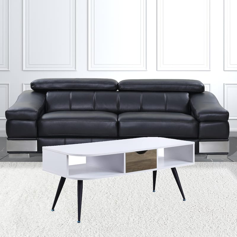 44" White and Black Melamine Coffee Table with Drawer and Shelf Storage - 44” x 20” x 20”