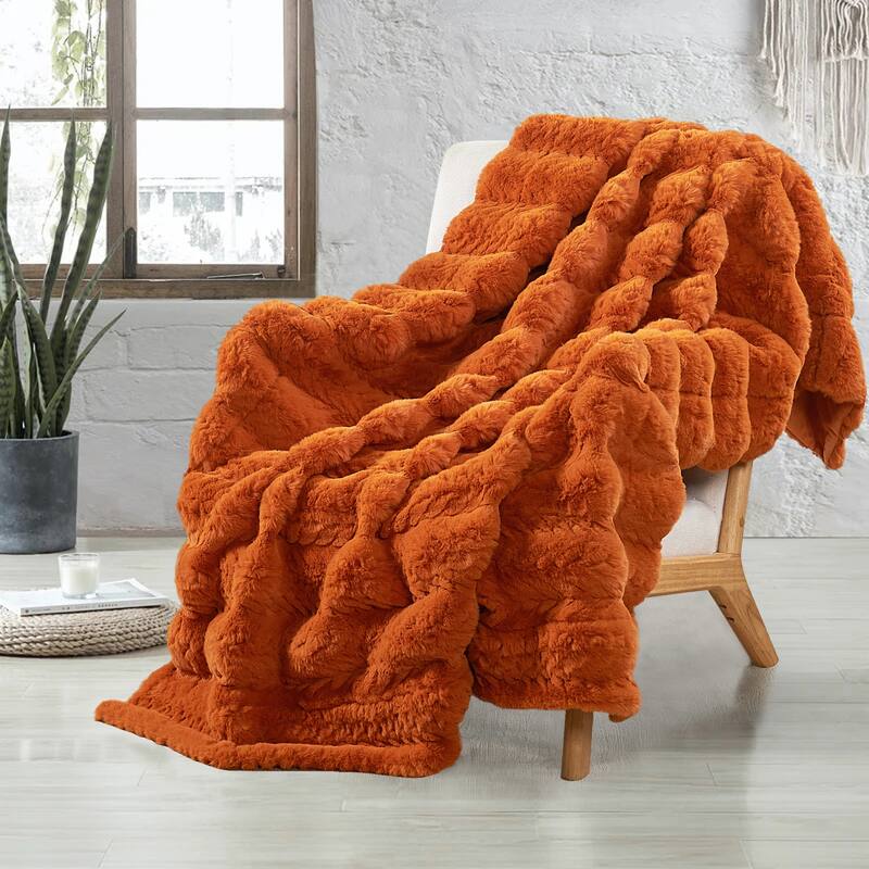 Home Soft Things Tread PatternRabbit FauxFur Throw Thick Cozy Blanket
