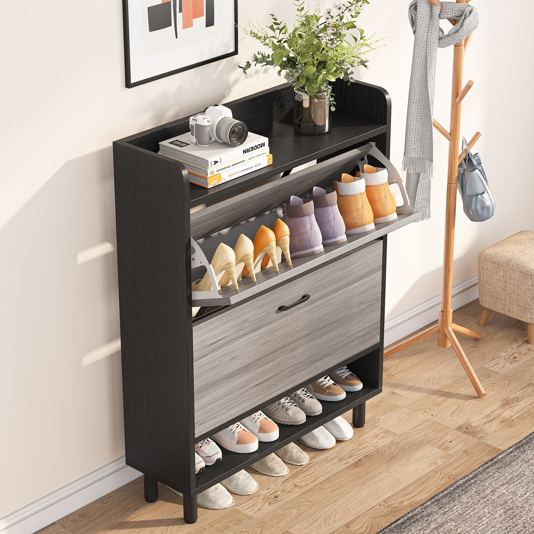 Shoe Storage Cabinet Organizer with 2 Compartments for Entryway - 2-Tier -  On Sale - Bed Bath & Beyond - 36087188
