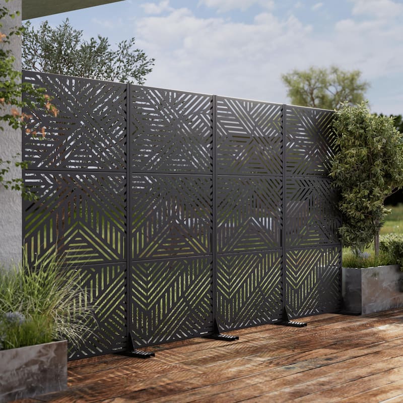Outdoor Privacy Screen Metal Privacy Screen Panel Free Standing - 72*35 - Black