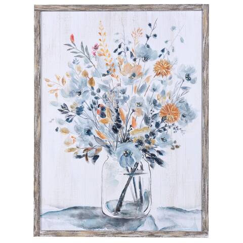 Flower Bouquet in a Glass Vase Print on Wood