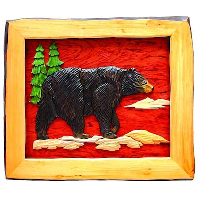 Bear Hand Crafted Intarsia Wood Art Wall Hanging 20 X 18 X 2 Inches