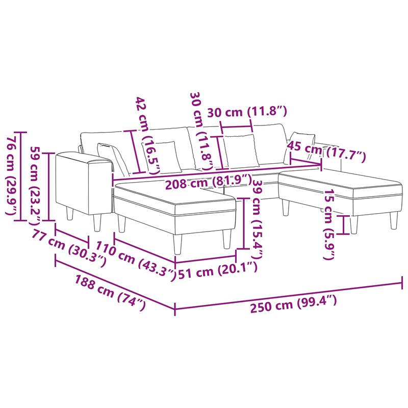 vidaXL Fabric Sofa with Cushion Dark Grey 208 cm fabric - 98.4 x 30.3 x 29.9 inch
