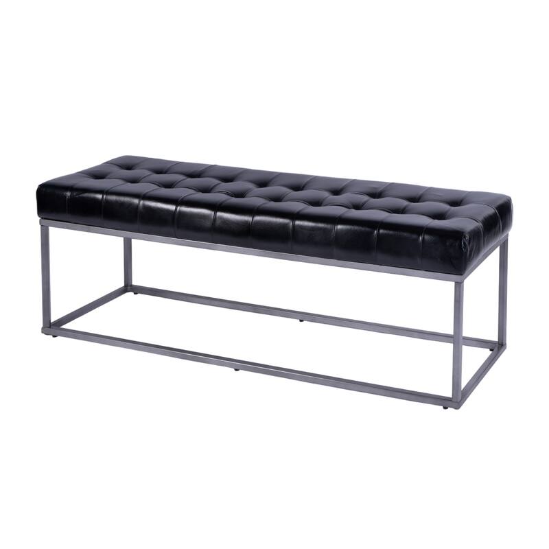 Knox 54 in. W Rectangular Leather and Iron Accent Bench