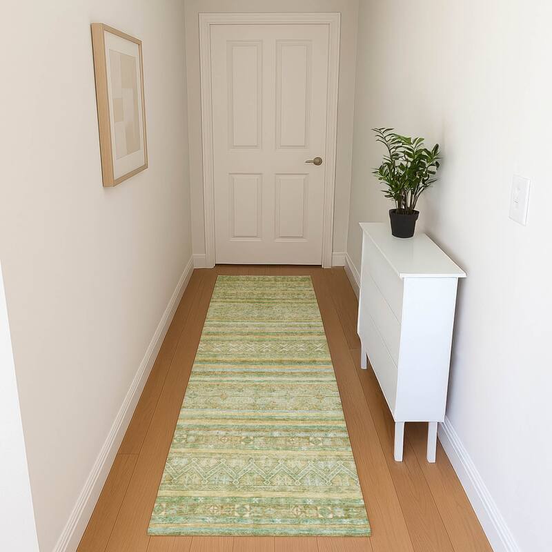 Premium Washable Super Soft Global Stripes Mayfield Rug - Green - 2'3" x 7'6"