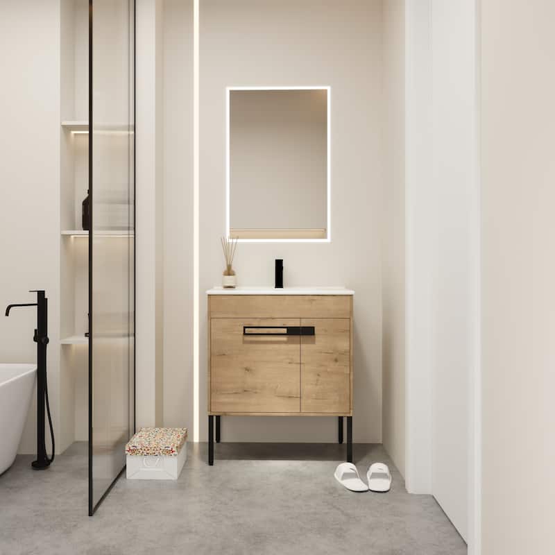 30 Inch Bathroom Vanity With Sink, Freestanding Bathroom Vanity or Floating is Optional Conversion - Imitative Oak