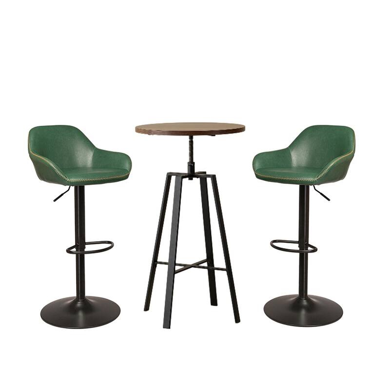 Glitzhome Set of 3 Height Adjustable Swivel Pub Table Bar Stools Set for Kichen Dining