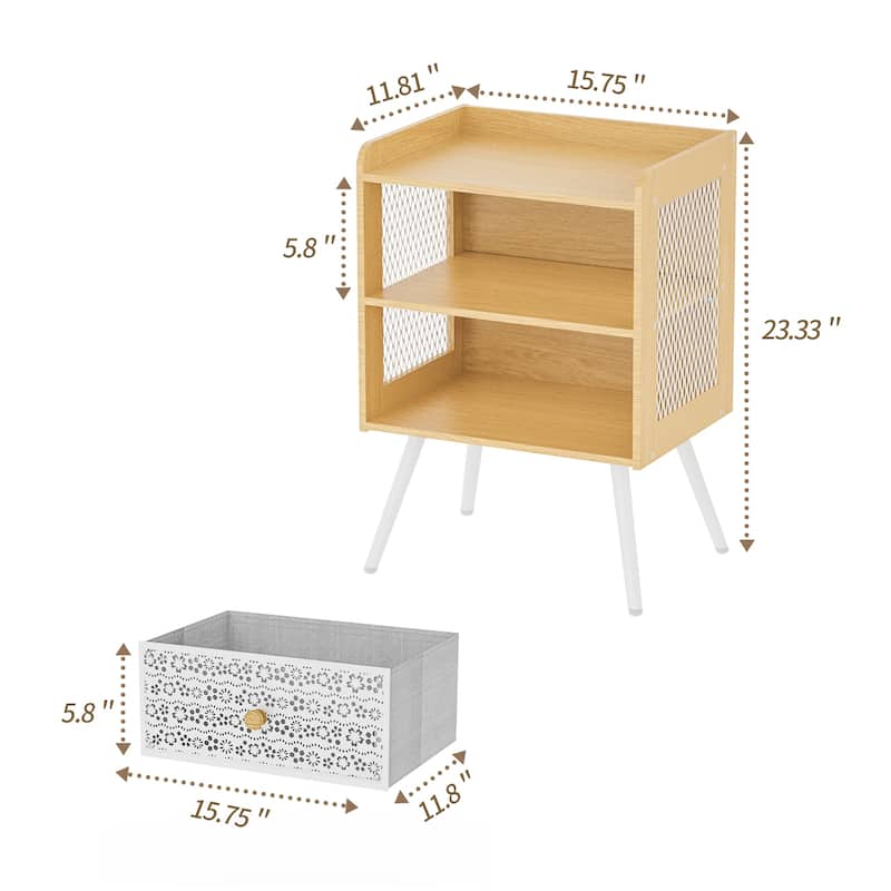 Wooden Bedside Table With Metal Legs Nightstand Set Of 2