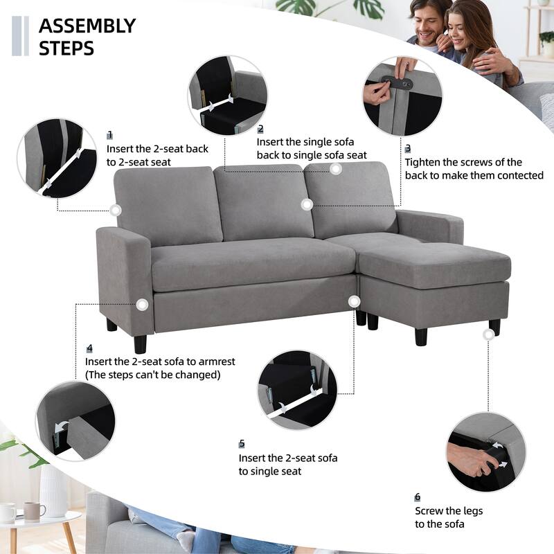 Futzca Modern L-shaped Convertible Sectional Sofa w/ Reversible Chaise
