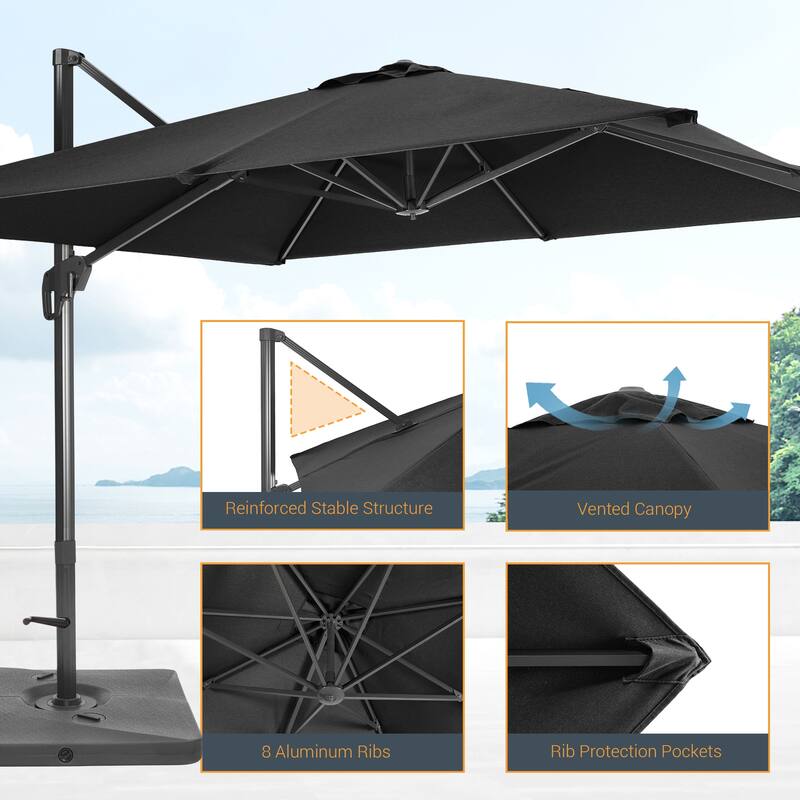 LIVOOSUN 11.5x9FT Aluminum Cantilever Patio Umbrella Solution-Dyed Fabric w/Base