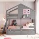 preview thumbnail 2 of 23, Twin over Twin Solid Wood Bunk Bed Kids Bed with 2 Drawers, 1 Storage Box, 1 Shelf, Window and Roof,Playhouse Style