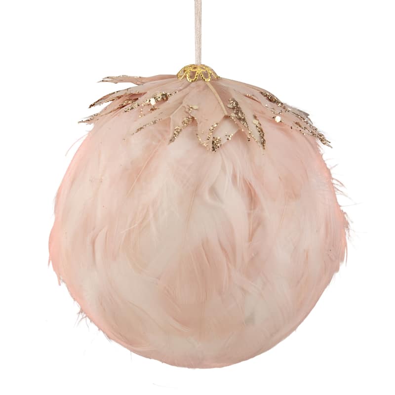 8" Pink Glitter Feather Hanging Christmas Ornament
