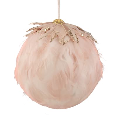 8" Pink Glitter Feather Hanging Christmas Ornament