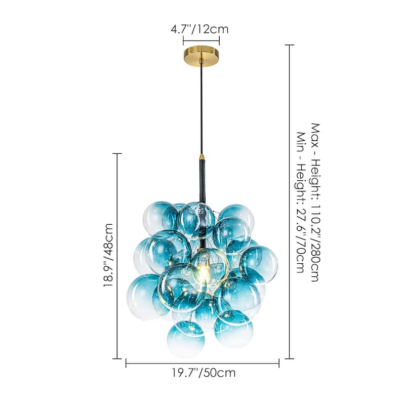 1-Light Modern Glam Sputnik Cluster Glass Globe Bubble Adjustable Height Chandelier for Dining Rooms