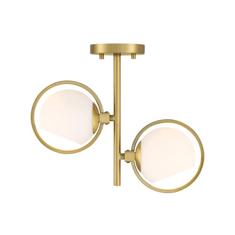 Teatro 14.75 in. 2-Light Brushed Gold Modern Semi Flush Mount Light