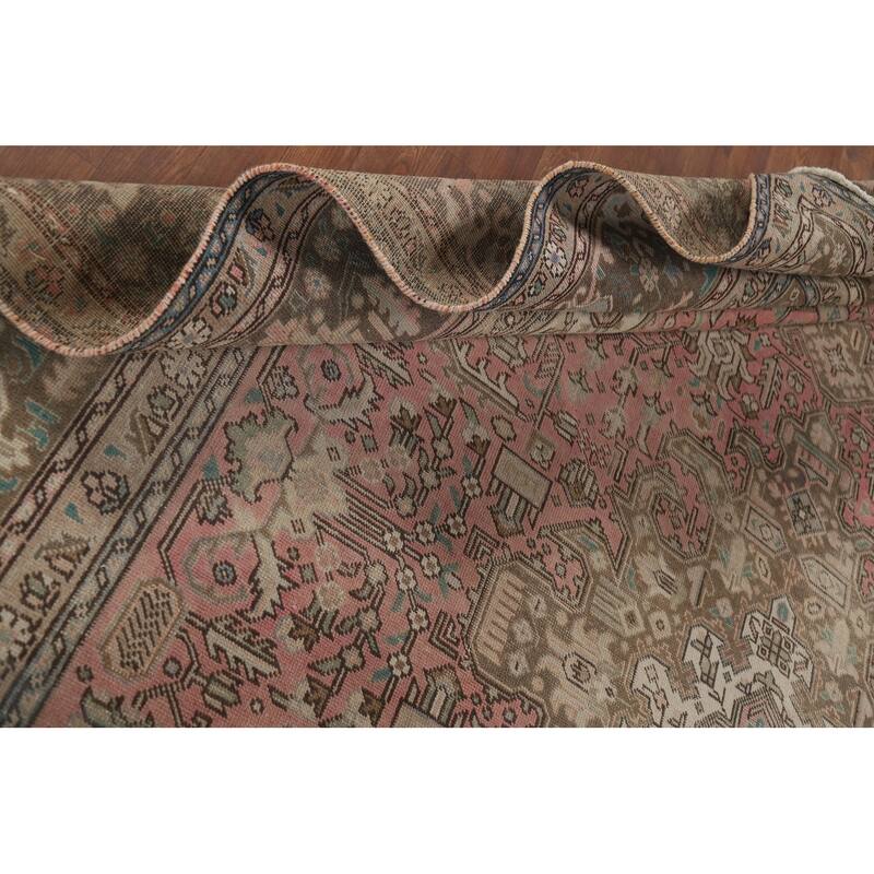 Distressed Pink Tabriz Vintage Persian Rug Hand-Knotted Wool Carpet - 9'2" x 12'8"