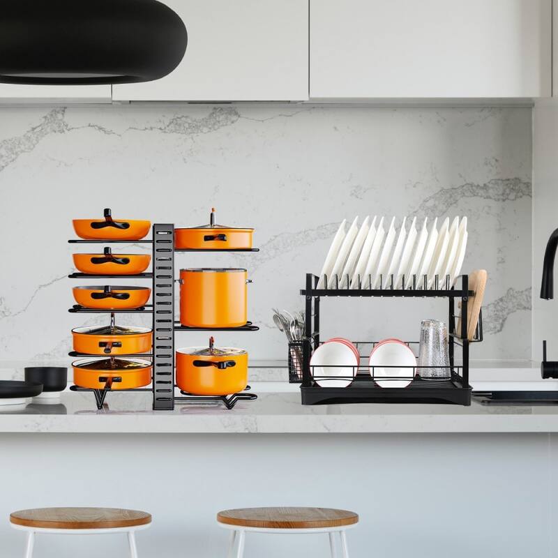 8-Tier Pots Pans Organizer Rack,Adjustable Storage with 3-Way DIY - Black