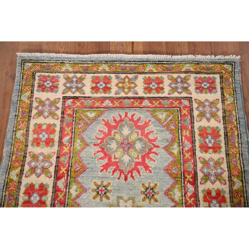 Geometric Kazak Oriental Accent Rug Handmade Wool Carpet - 2'8" x 4'1"