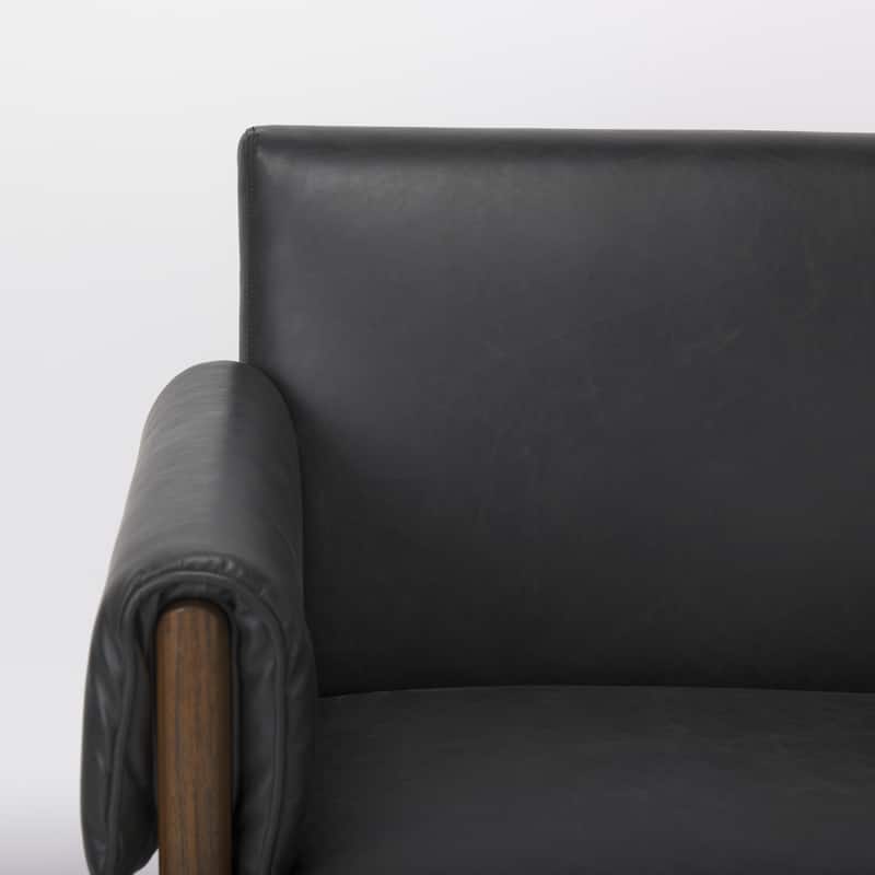 Ashton Black Faux Leather Fabric w/ Dark Brown Solid Beechwood Frame Accent Chair - 28.5"W x 29.7"D x 31.4"H