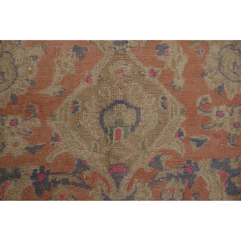 Hand Knotted Oriental 100% Wool Carpet Traditional Floral Coral Mashad Area Rug - 12' 7'' X 9' 3''