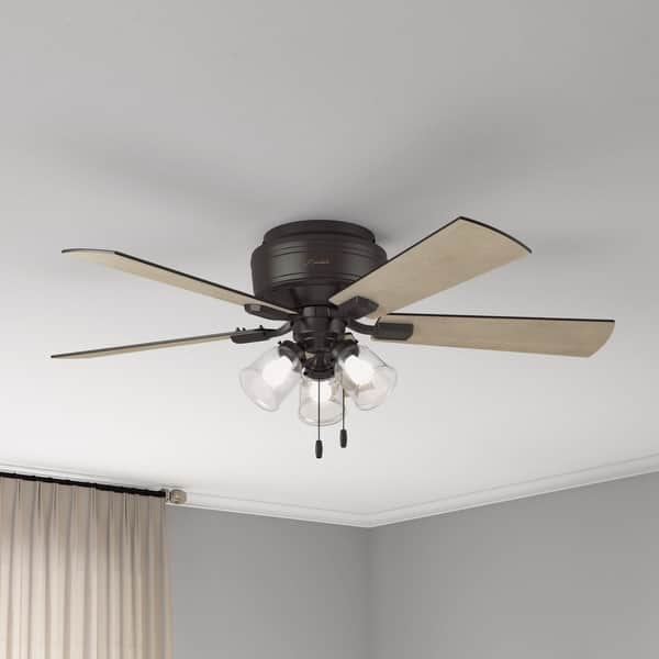 slide 2 of 21, Hunter 52" Crestfield Low Profile Ceiling Fan with 3-Light LED Light Kit and Pull Chain - Casual, Farmhouse, Rustic Noble Bronze