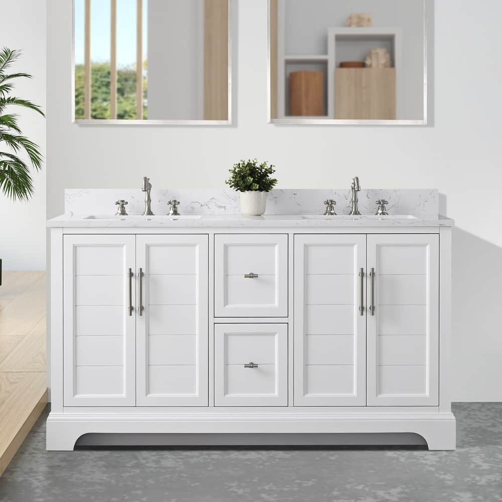 Vanity Art 60" Double Sink Bathroom Vanity with Top & Backsplash
