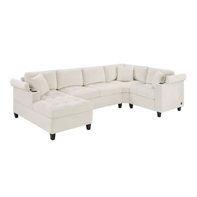 U-Shaped Sectional Sofa 115.7" with Cup Holders, Storage & USB Ports - Modern Oversized Corner Couch for Living Room