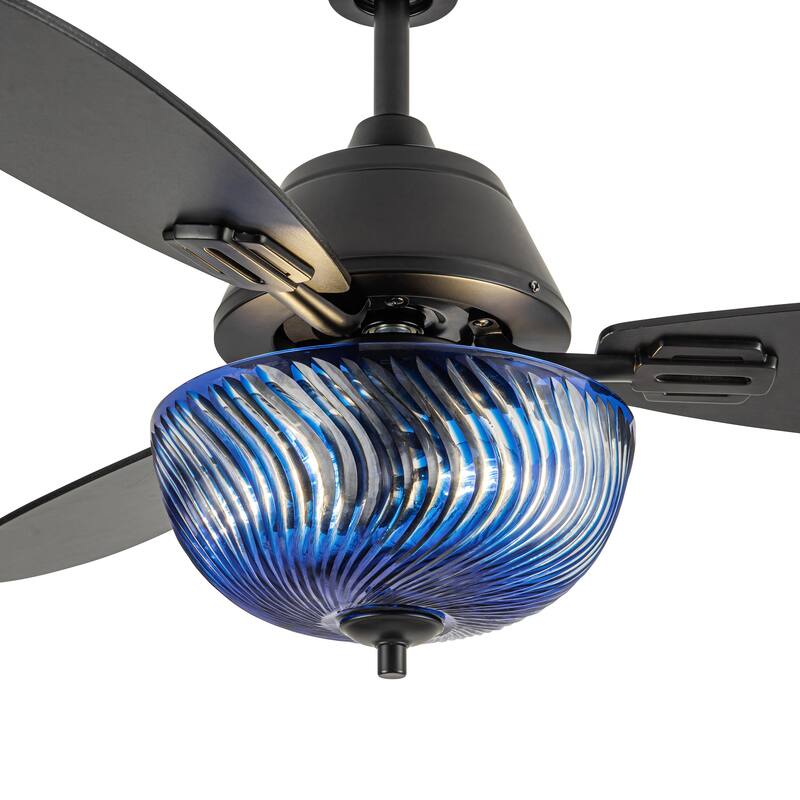 Coco River of Goods 3-blade 42-inch Glam Indoor Ceiling Fan with Amber Hand-Cut Glass Shade and Remote Control