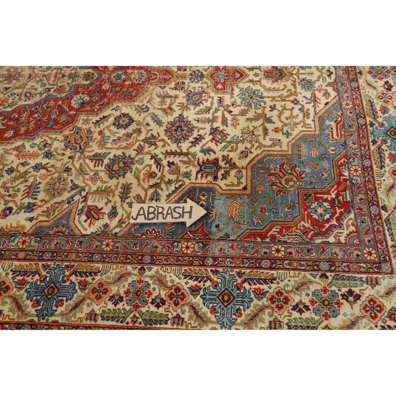 Hand Knotted Oriental 100% Wool Carpet Traditional Medallion Beige & Ivories Yazd Area Rug - 10' 7'' X 6' 10''