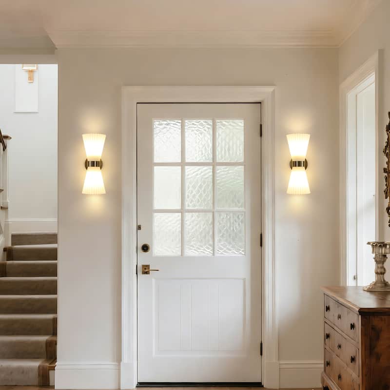 2-Light Modern Brushed Brass & Frosted Glass Wall Sconce (Set of 2) - N/A