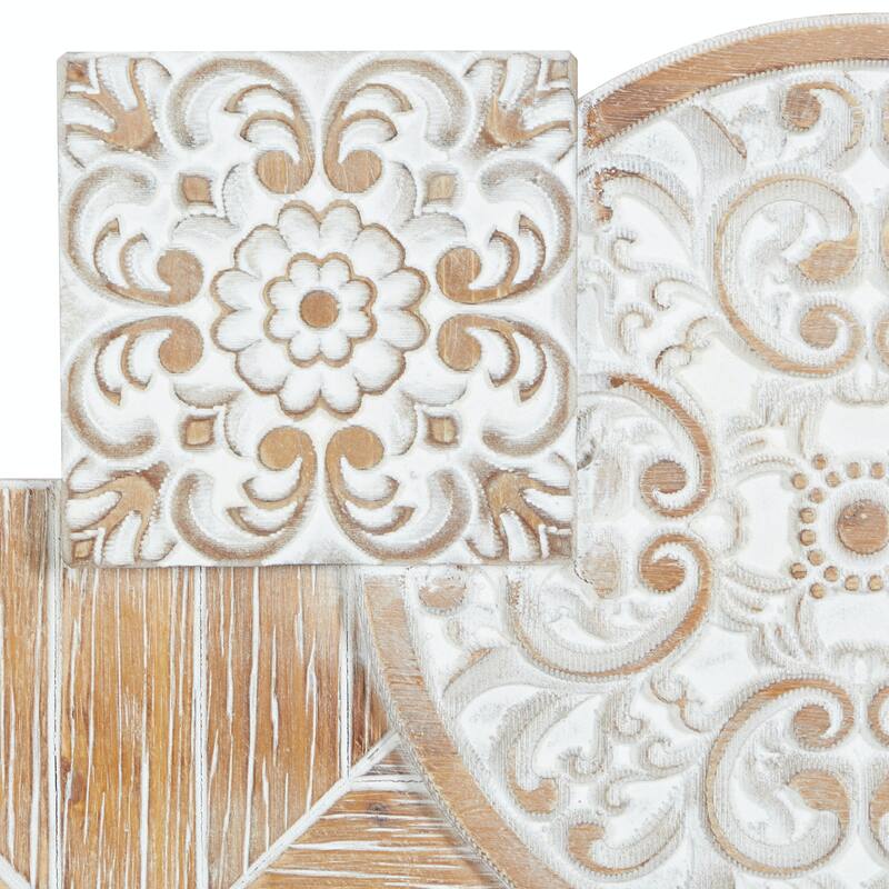 White Wood Intricately Carved Floral Home Wall Decor