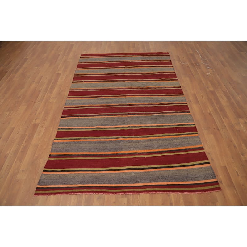 Hand Woven Oriental 100% Wool Carpet Southwestern Geometric Multi-Colored Kilim Area Rug - 7' 8'' X 4' 7''