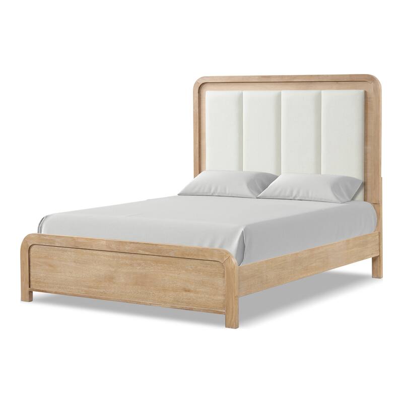 Furniture of America Elowyn 2-Piece Natural Solid Wood Upholstered Channel Panel Bedroom Set