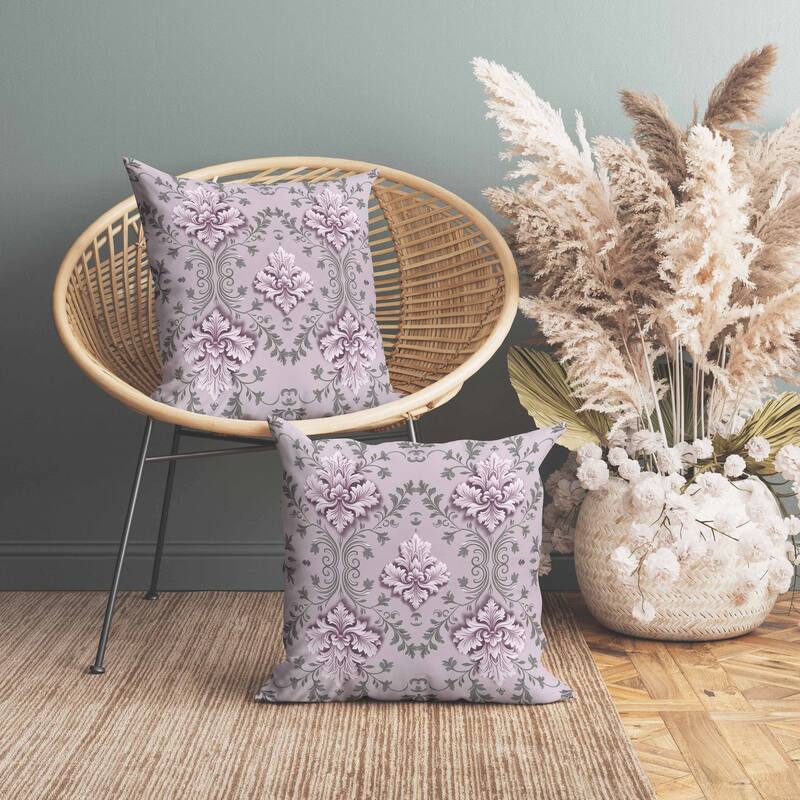 Art Deco Elegance Indoor/Outdoor Reversible Throw Pillow Pink and Grey