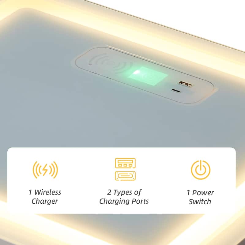EROMMY Smart Nightstand with Wireless Charging, USB Ports, and Adjustable LED Lighting – Modern Bedside Table with 3 Drawers