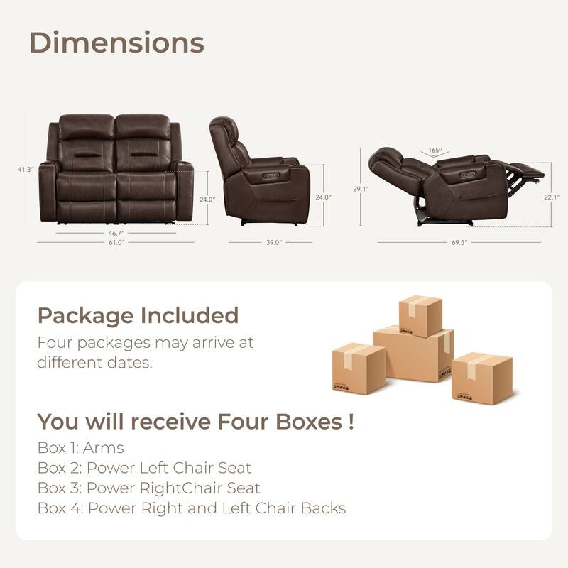 Spruce & Spring Genuine Leather Power Reclining Sofa with Wireless Charging